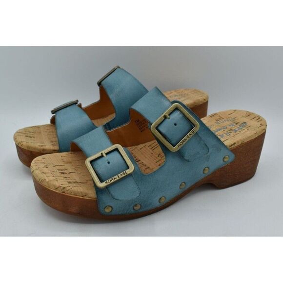 Kork Ease Women Size 10 Saffron Turquoise Full Grain Leather Slide Sandals Shoes - Picture 2 of 12